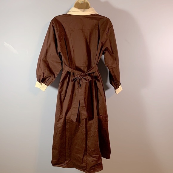 Chili koko size med dress white collar & cuffs brown button down modest cotton - Picture 4 of 8
